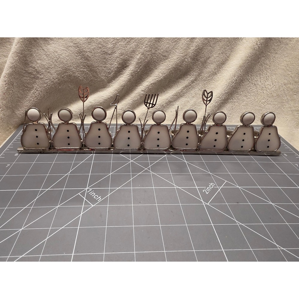 Vintage Stained Glass Gardener Menorah Hanukkah Chanukiah 9 Figures Garden Tools